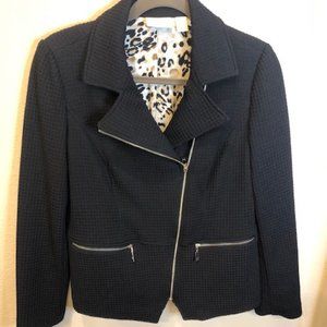 Chicos' Waffle Leopard Print Lining Zip Jacket